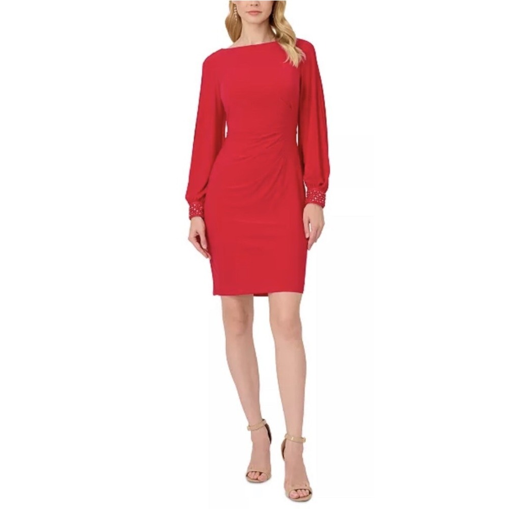NWT Jessica Howard Womens Red Sheath Dress Embellished Cuffs Size 14